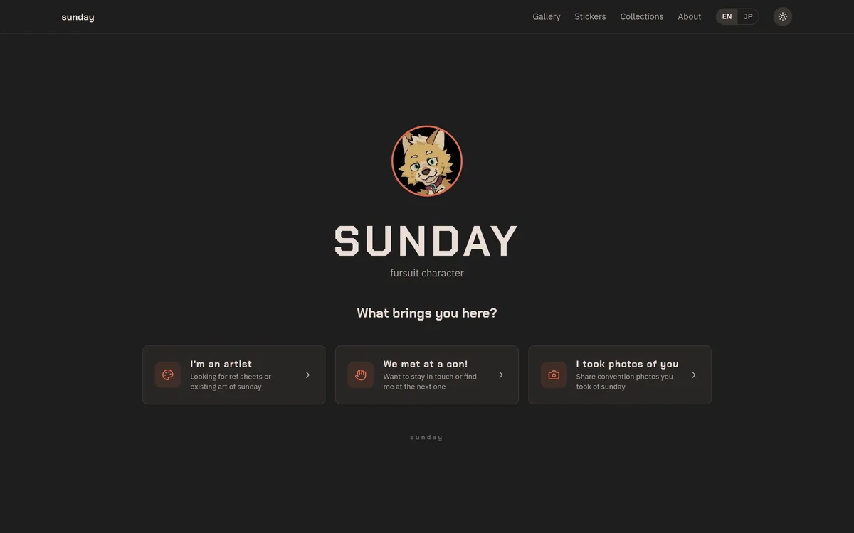 sheeb.net home page: a three-path landing under the name Sunday